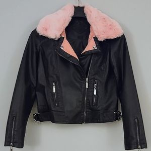 NWOT Black Moto Jacket Faux Leather Jou Jou Girls Bomber Jacket